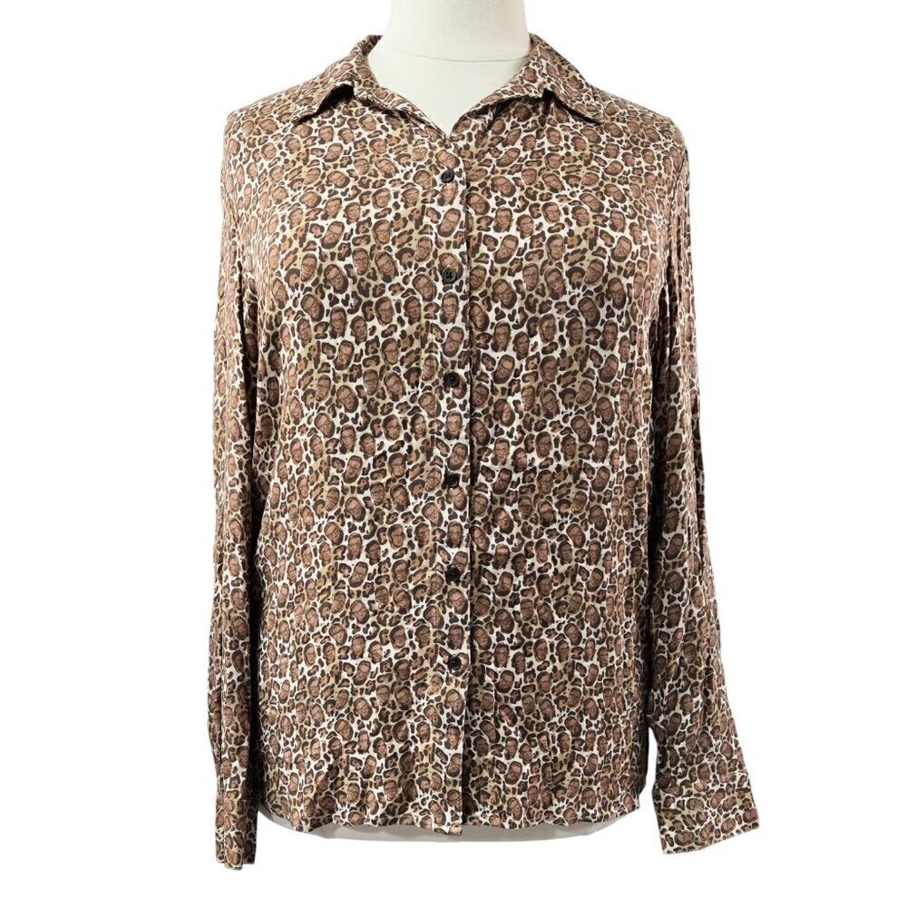 Betabrand NWT Ruth Bader Ginsburg Leopard Print Button-Up Shirt Art to Wear